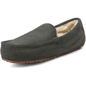 imageDREAM PAIRS Mens House Slippers Moccasin Indoor Outdoor Fuzzy Furry Loafers Suede Leather Warm Comfortable ShoesGrey