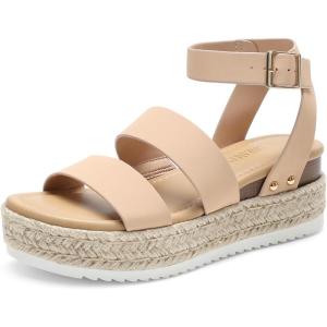 imageDREAM PAIRS Strappy Espadrille Platform Wedge Sandals for Women Dressy Summer Comfortable Open Toe Sandals with Cushioned Insole and Ankle Strap BuckleNude Nubuck