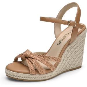 imageDREAM PAIRS Wedge Sandals for Women Dressy Summer Platform Espadrille Strappy Casual Braided Heels Comfortable with Open Toe and Ankle StrapBrownraffia