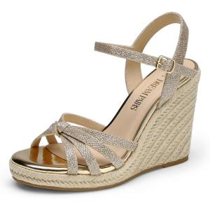imageDREAM PAIRS Wedge Sandals for Women Dressy Summer Platform Espadrille Strappy Casual Braided Heels Comfortable with Open Toe and Ankle StrapGoldglitter