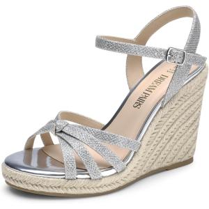 imageDREAM PAIRS Wedge Sandals for Women Dressy Summer Platform Espadrille Strappy Casual Braided Heels Comfortable with Open Toe and Ankle StrapSilverglitter