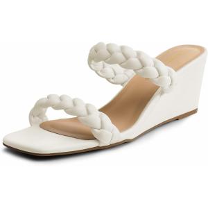imageDREAM PAIRS Women Slides Wedge Sandals Square Open Toe Dress Casual Strappy ShoesWhite1
