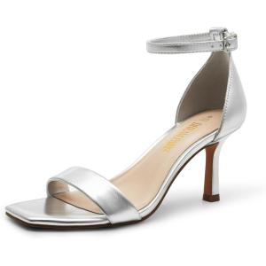 imageDREAM PAIRS Womens High Stilettos Open Square Toe Ankle Strap Heels Sexy Fashion Comfort Dress Shoes Wedding Bridal Pumps Heeled SandalsSilver