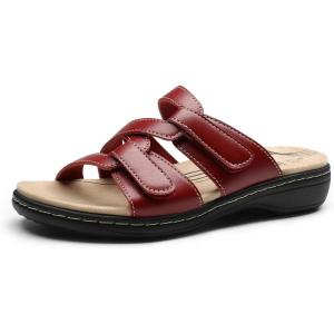 imageDREAM PAIRS Womens Slides Arch Support Slip on Flat Sandals Comfort Plantar Fasciitis Soft Cushion Slippers With Adjustable StrapsRedpu