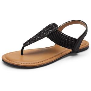imageDream Pairs Womens Elastic Strappy String Thong Ankle Strap Summer Gladiator SandalsBlackBrownfabric
