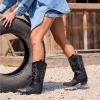 imageDREAM PAIRS Womens Cowboy Boots Pull On Cowgirl Boots Mid Calf Western Boots Available in Regular and Wide CalfBlackpu