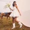 imageDREAM PAIRS Womens Cowboy Boots Pull On Cowgirl Boots Mid Calf Western Boots Available in Regular and Wide CalfWhite