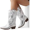 imageDREAM PAIRS Womens Cowboy Boots Pull On Cowgirl Boots Mid Calf Western BootsSilvermetal