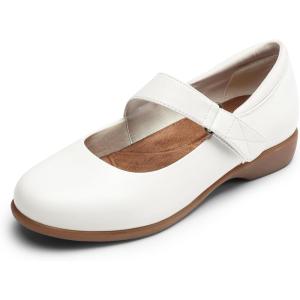 imageDREAM PAIRS Womens Ballet Mary Jane Flats Comfortable Business Office Dress Shoes for Women Dressy and Work with Ankle StrapWhite