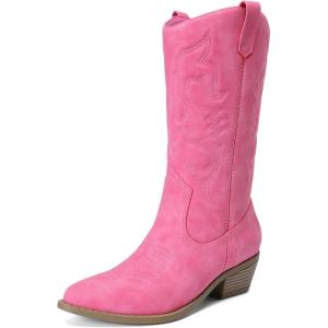 imageDREAM PAIRS Womens Cowboy Boots Pull On Cowgirl Boots Mid Calf Western Boots Available in Regular and Wide CalfHot Pink