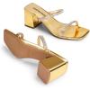 imageDREAM PAIRS Sandal Heels for Women Low Square Open Toe Block Chunky Heels Slip On Slides Mules for Party Homecoming DailyShiny Gold