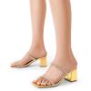 imageDREAM PAIRS Sandal Heels for Women Low Square Open Toe Block Chunky Heels Slip On Slides Mules for Party Homecoming DailyShiny Gold