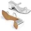 imageDREAM PAIRS Sandal Heels for Women Low Square Open Toe Block Chunky Heels Slip On Slides Mules for Party Homecoming DailyShiny Silver