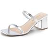 imageDREAM PAIRS Sandal Heels for Women Low Square Open Toe Block Chunky Heels Slip On Slides Mules for Party Homecoming DailySilver
