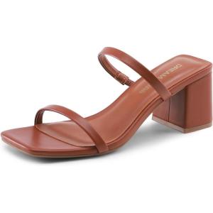 imageDREAM PAIRS Sandal Heels for Women Low Square Open Toe Block Chunky Heels Slip On Slides Mules for Party Homecoming DailyBrown