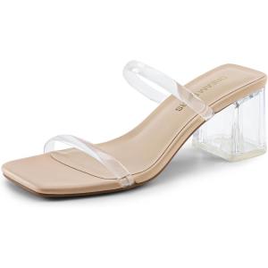 imageDREAM PAIRS Sandal Heels for Women Low Square Open Toe Block Chunky Heels Slip On Slides Mules for Party Homecoming DailyClear