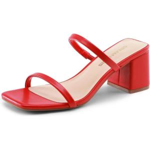 imageDREAM PAIRS Sandal Heels for Women Low Square Open Toe Block Chunky Heels Slip On Slides Mules for Party Homecoming DailyRed