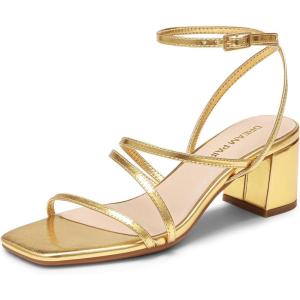 imageDREAM PAIRS Womens Block Heels 2 inch Strappy Square Toe Dressy Chunky Low Heeled Sandals for Party Wedding EveningGoldmetallic