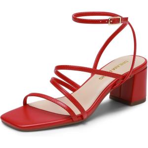 imageDREAM PAIRS Womens Block Heels 2 inch Strappy Square Toe Dressy Chunky Low Heeled Sandals for Party Wedding EveningRedpu