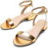imageDREAM PAIRS Women Black White Nude Clear Sandals Low Heel Dressy Sandals Ankle Strap Open Toe Chunky Block Heeled Summer Classic Comfortable Flat ShoesGold