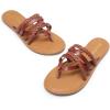 imageDREAM PAIRS Womens Flip Flops Round Toe Multi Strap lightweight Summer Beach Flat Casual Thong SandalsBrown