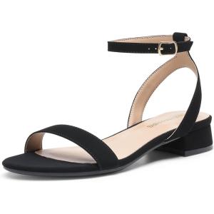 imageDREAM PAIRS Women Black White Nude Clear Sandals Low Heel Dressy Sandals Ankle Strap Open Toe Chunky Block Heeled Summer Classic Comfortable Flat ShoesBlacknubuck