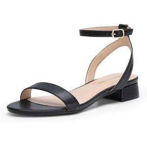 imageDREAM PAIRS Women Black White Nude Clear Sandals Low Heel Dressy Sandals Ankle Strap Open Toe Chunky Block Heeled Summer Classic Comfortable Flat ShoesBlackpu