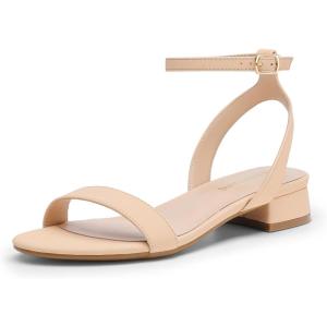 imageDREAM PAIRS Women Black White Nude Clear Sandals Low Heel Dressy Sandals Ankle Strap Open Toe Chunky Block Heeled Summer Classic Comfortable Flat ShoesNude