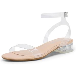 imageDREAM PAIRS Women Black White Nude Clear Sandals Low Heel Dressy Sandals Ankle Strap Open Toe Chunky Block Heeled Summer Classic Comfortable Flat ShoesClear