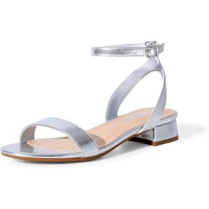 imageDREAM PAIRS Women Black White Nude Clear Sandals Low Heel Dressy Sandals Ankle Strap Open Toe Chunky Block Heeled Summer Classic Comfortable Flat ShoesSilver