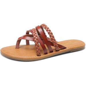 imageDREAM PAIRS Womens Flip Flops Round Toe Multi Strap lightweight Summer Beach Flat Casual Thong SandalsBrown