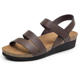 imageDREAM PAIRS Womens Low Heel Wedge Sandals RoundToe Comfortable Casual Flatform Dress Shoes with Arch SupportBrown