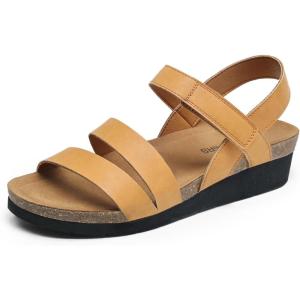 imageDREAM PAIRS Womens Low Heel Wedge Sandals RoundToe Comfortable Casual Flatform Dress Shoes with Arch SupportTan