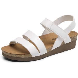 imageDREAM PAIRS Womens Low Heel Wedge Sandals RoundToe Comfortable Casual Flatform Dress Shoes with Arch SupportWhite