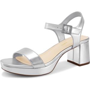 imageDREAM PAIRS Womens Platform Heels Block Chunky Open Toe Ankle Strap Heel Fashion Wedding Party Dress Sandals ShoesSilver