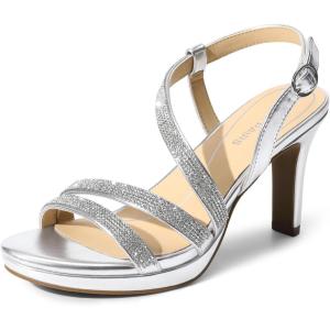 imageDREAM PAIRS Womens Platform Strappy Heels High Heeled Sandals Open Toe Comfortable Dressy Shoes with Adjustable Ankle StrapSilver Sparkling