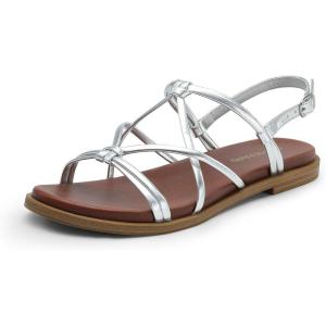 imageDREAM PAIRS Womens Sandals Cross Strappy Gladiator Dress Flat Sandals Daily Casual Comfortable Summer ShoesSilverpu