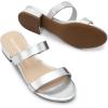 imageDREAM PAIRS Womens Slides Heels Slip On Low Block Sandals Two Strap Open Round Toe Chunky Casual Summer Mules ShoesSilver