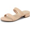 imageDREAM PAIRS Womens Slides Heels Slip On Low Block Sandals Two Strap Open Round Toe Chunky Casual Summer Mules ShoesNudenubuck
