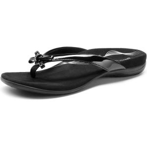 imageDREAM PAIRS Womens Arch Support Flip Flops Comfortable Dressy Orthopedic Thong Sandals Slides with Bow for Walking Summer VacationAll Black