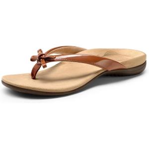 imageDREAM PAIRS Womens Arch Support Flip Flops Comfortable Dressy Orthopedic Thong Sandals Slides with Bow for Walking Summer VacationBrown