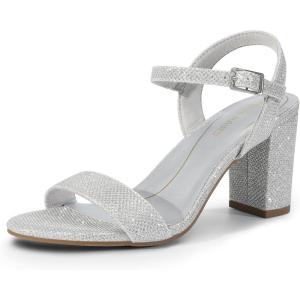 imageDREAM PAIRS Womens Chunky Heels Block Round Open Toe Ankle Strap Heel Fashion Wedding Party Comfort Dress Sandals ShoesSilverglitter