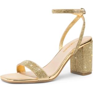 imageDREAM PAIRS Womens Chunky Heels Square Open Toe Ankle Buckle Strappy Block Heeled Sandals for Party Wedding DailyGoldrhinestone