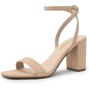 imageDREAM PAIRS Womens Chunky Heels Square Open Toe Ankle Buckle Strappy Block Heeled Sandals for Party Wedding DailyNudenubuck