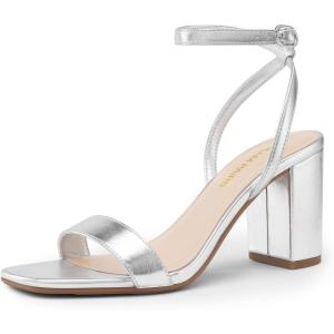 imageDREAM PAIRS Womens Chunky Heels Square Open Toe Ankle Buckle Strappy Block Heeled Sandals for Party Wedding DailySilvermetallic