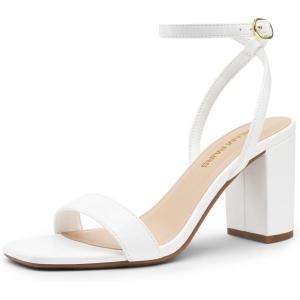 imageDREAM PAIRS Womens Chunky Heels Square Open Toe Ankle Buckle Strappy Block Heeled Sandals for Party Wedding DailyWhitepu