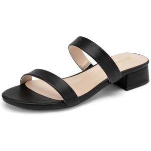 imageDREAM PAIRS Womens Slides Heels Slip On Low Block Sandals Two Strap Open Round Toe Chunky Casual Summer Mules ShoesBlack