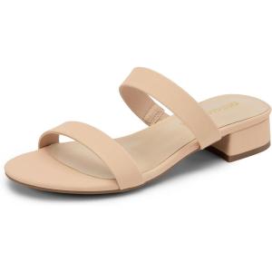 imageDREAM PAIRS Womens Slides Heels Slip On Low Block Sandals Two Strap Open Round Toe Chunky Casual Summer Mules ShoesNudenubuck