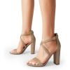 imageDREAM PAIRS 4 inch High Heels for Women Chunky Block Cross Strap Open Toe Dress Sandals for Wedding Bridal Evening Homecoming PromGold