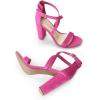 imageDREAM PAIRS 4 inch High Heels for Women Chunky Block Cross Strap Open Toe Dress Sandals for Wedding Bridal Evening Homecoming PromHot Pink